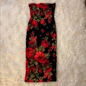 Black and red floral dress- below the knee